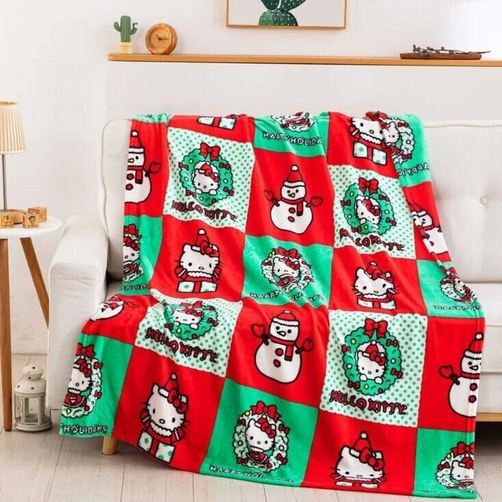 Hello Kitty‎ Christmas Holiday Hugs Silk Touch Throw Blanket Red Green 50x70 NEW